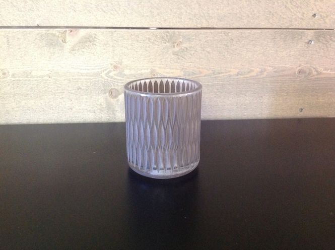 Hovedbilde Telys glass stripet/preget brunt. 8x9 cm