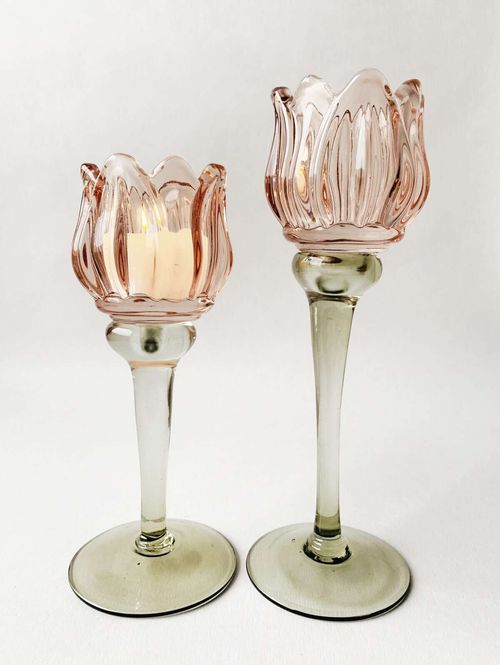 Hovedbilde Lysglass blomst høyde 21,5 cm. Rosa