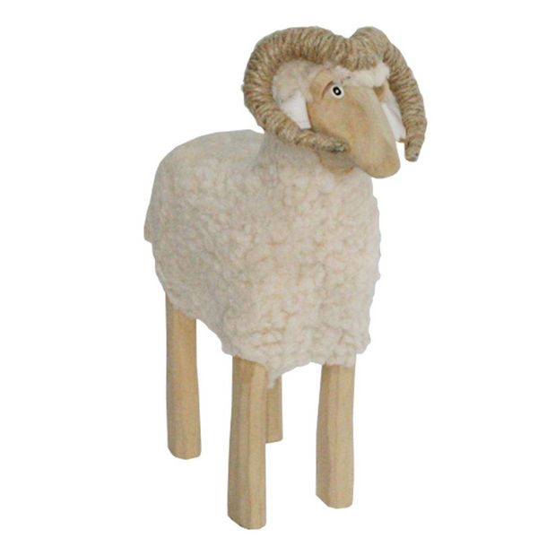 Hovedbilde Sau av tre med beige ull, stor