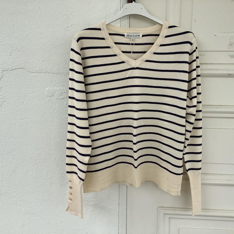 Striped v-neck pullover.