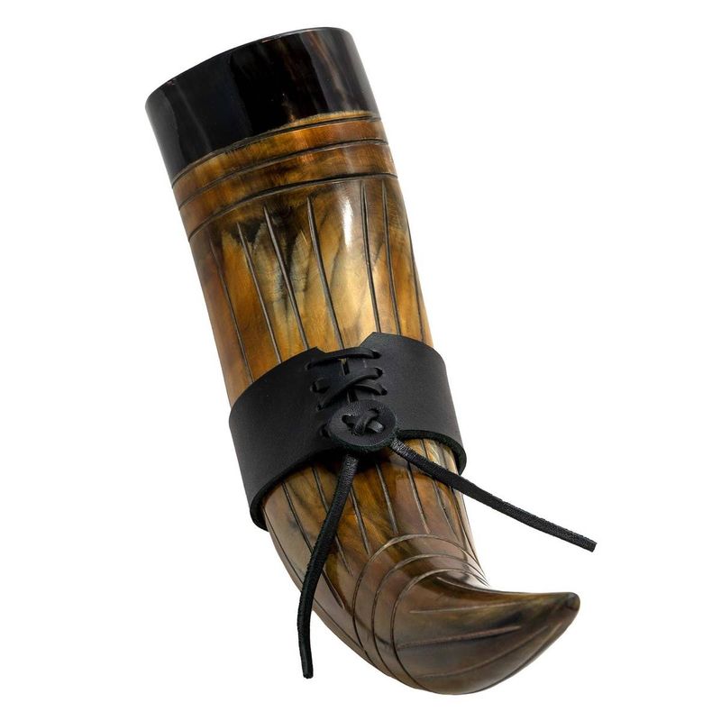 Vikinghorn holder i sort skinn