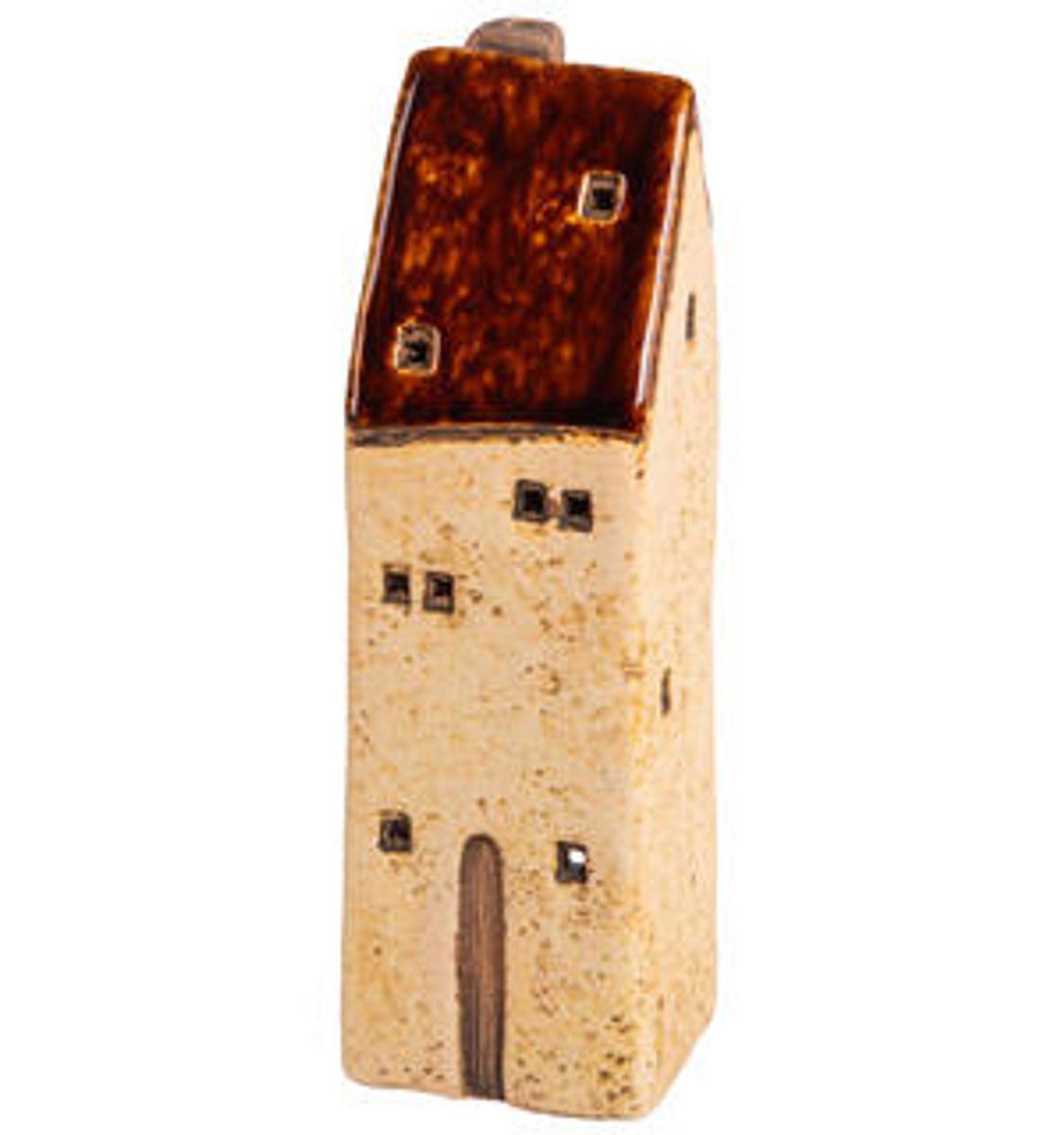 Hus til telys brun/ beige keramikk 5,6x18,3 cm
